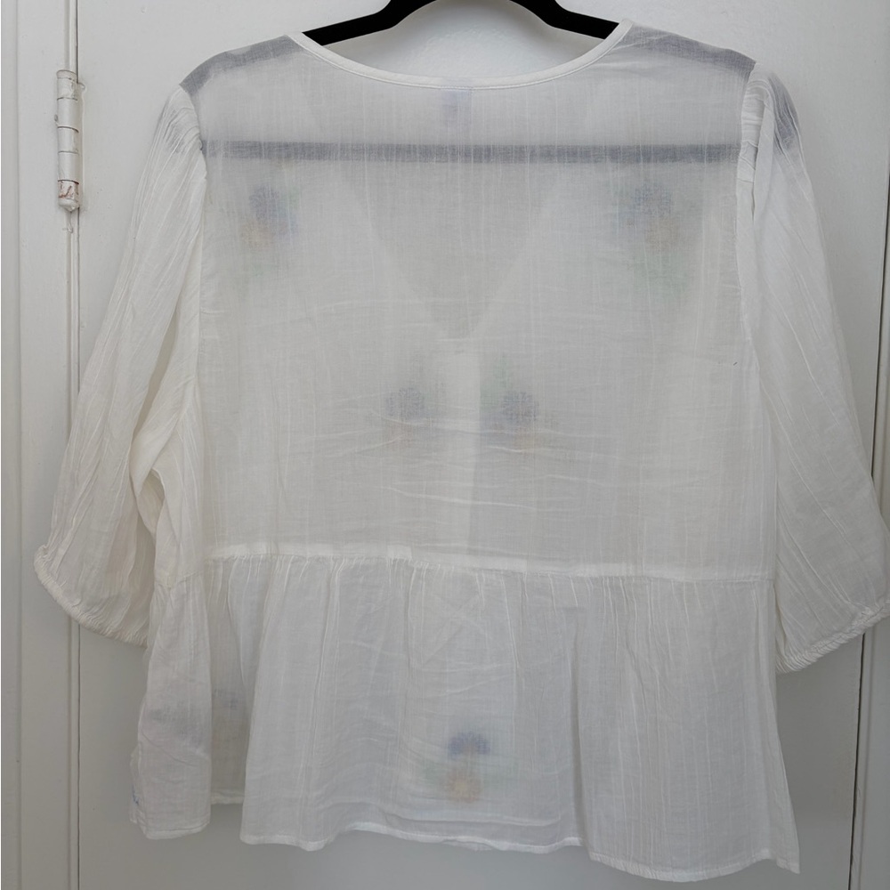 Old Navy White Blouse with Blue and Yellow Embroidery - Picture 2 of 4